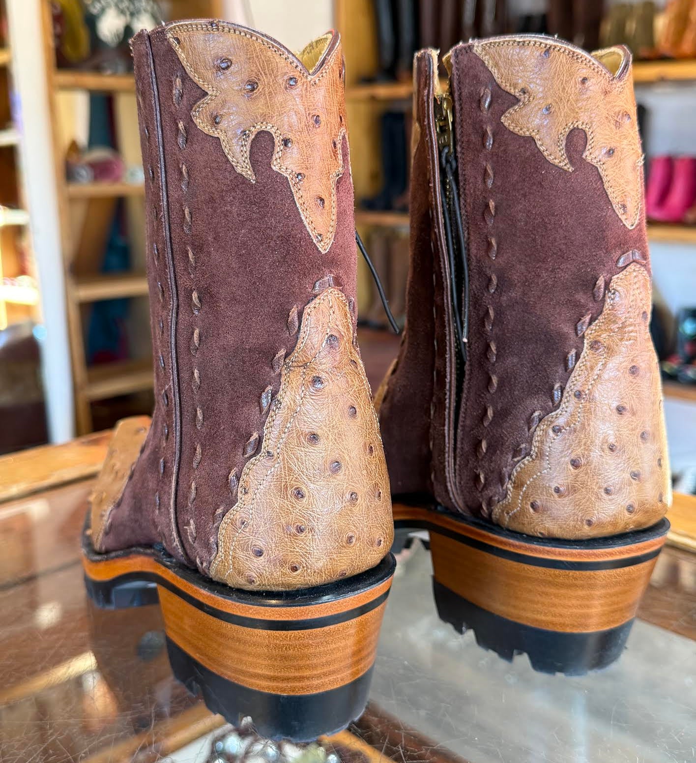Ostrich Ankle Zipper with Vibram Lug - Antique Saddle - Back at the Ranch