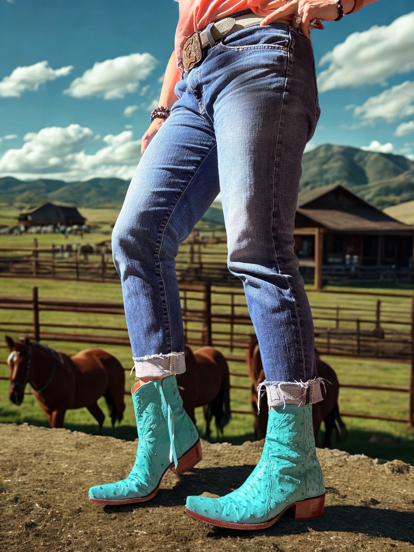 Ostrich Ankle Zipper - Turquoise - Back at the Ranch