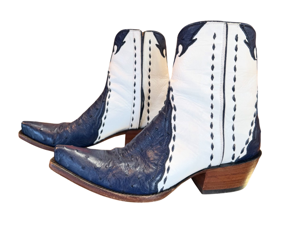 Ostrich Ankle Zipper - Iris/White - Back at the Ranch