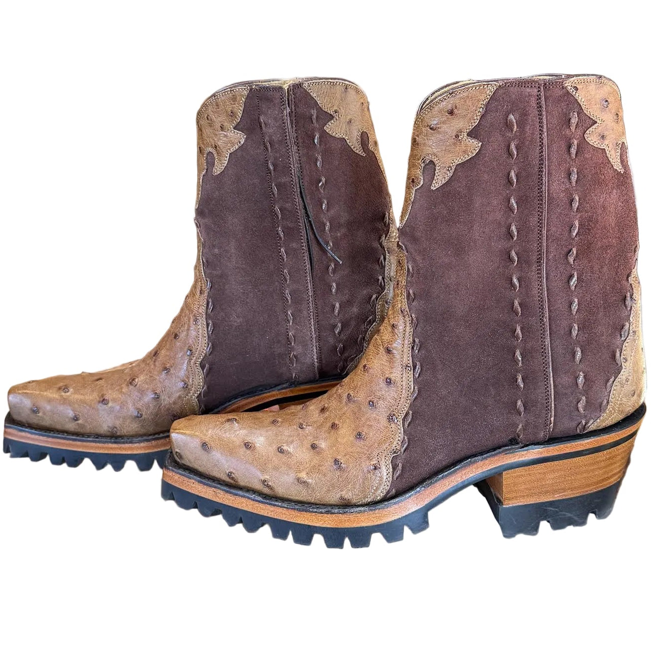 Ostrich Ankle Zipper with Vibram Lug - Antique Saddle - Back at the Ranch