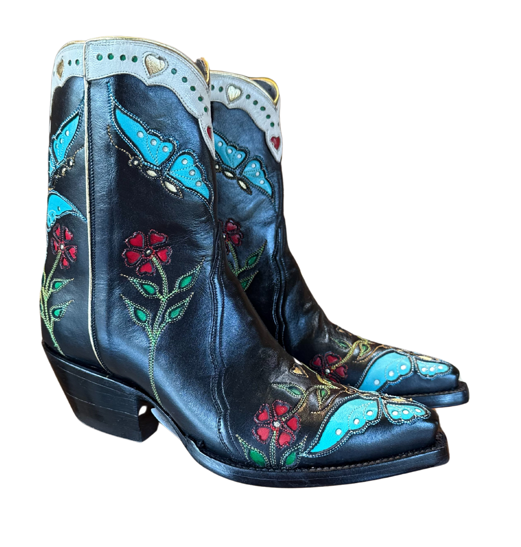 Madam Butterfly Ankle Zipper - Black/Turquoise