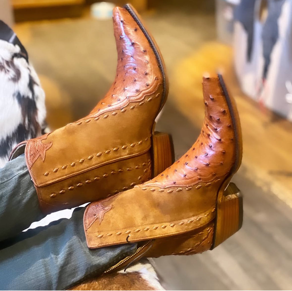 Ostrich Ankle Zipper - Brandy