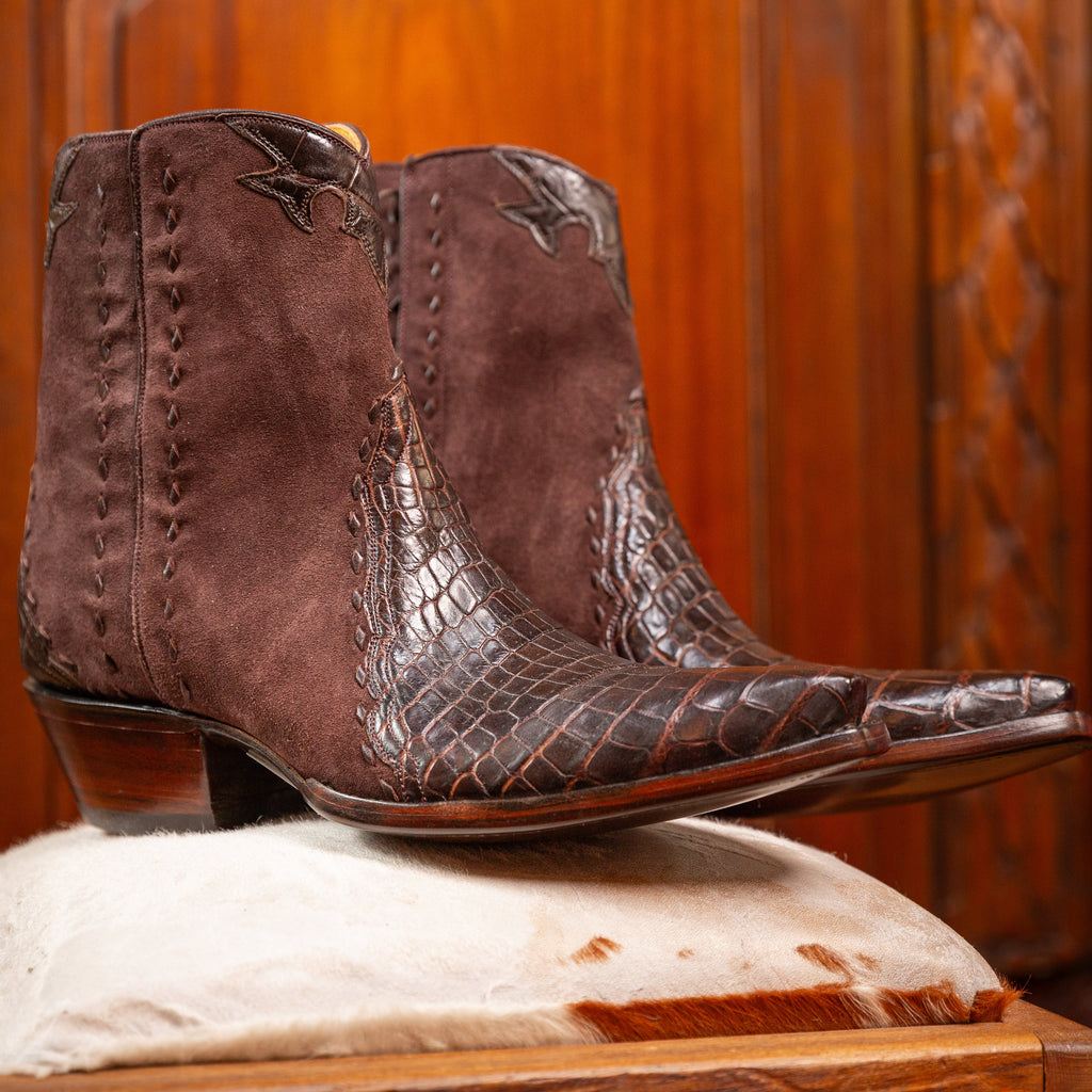 Crocodile with Nubuck Ankle Zipper - Brown - Back at the Ranch