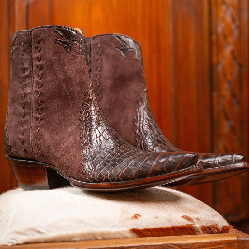 Crocodile with Nubuck Ankle Zipper - Brown - Back at the Ranch