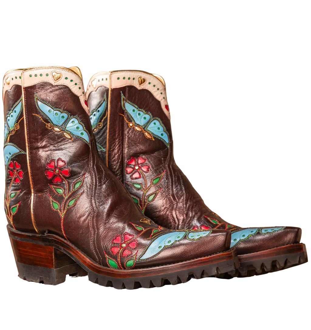 Madam Butterfly Ankle Zipper with Lug - Brown/Turquoise
