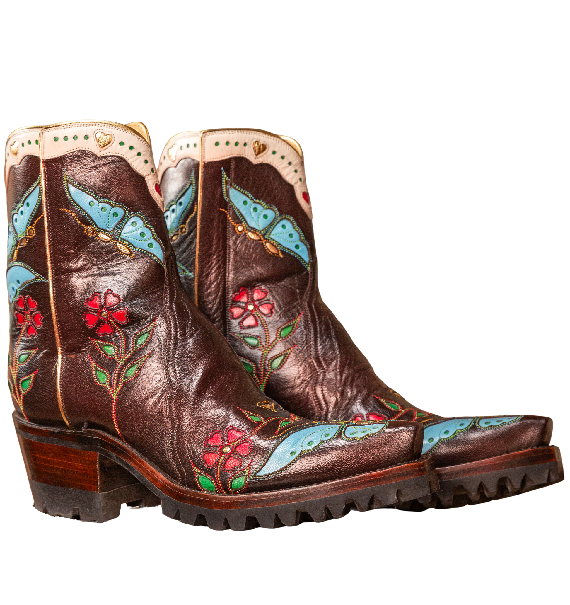 Madam Butterfly Ankle Zipper with Lug - Brown/Turquoise