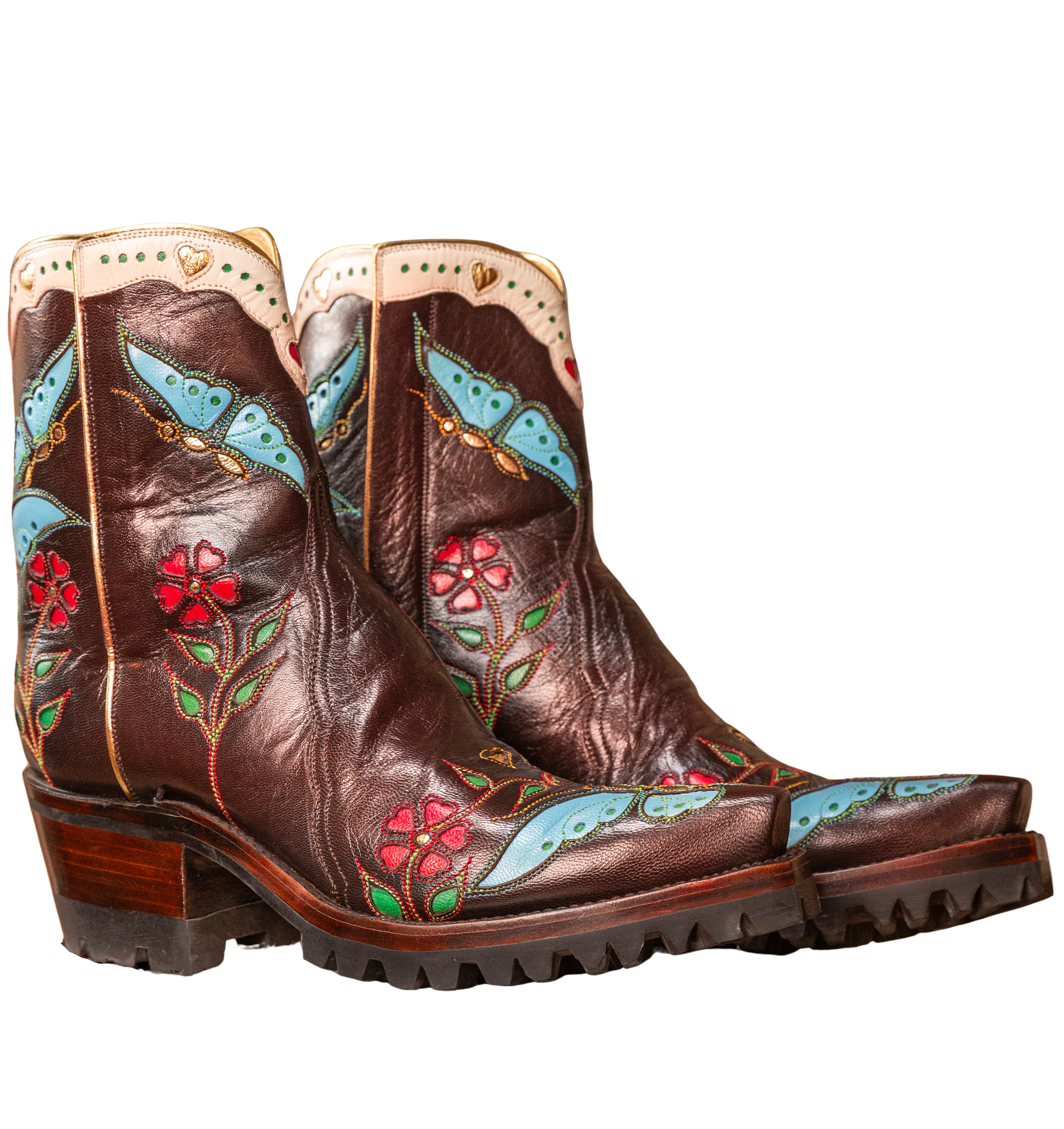 Madam Butterfly Ankle Zipper with Lug - Brown/Turquoise - Back at the Ranch