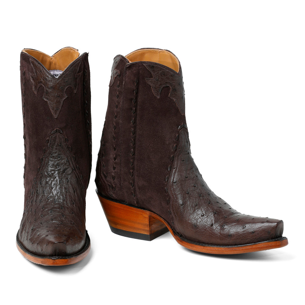 Ostrich with Nubuck Ankle Zipper - Nicotine - Back at the Ranch