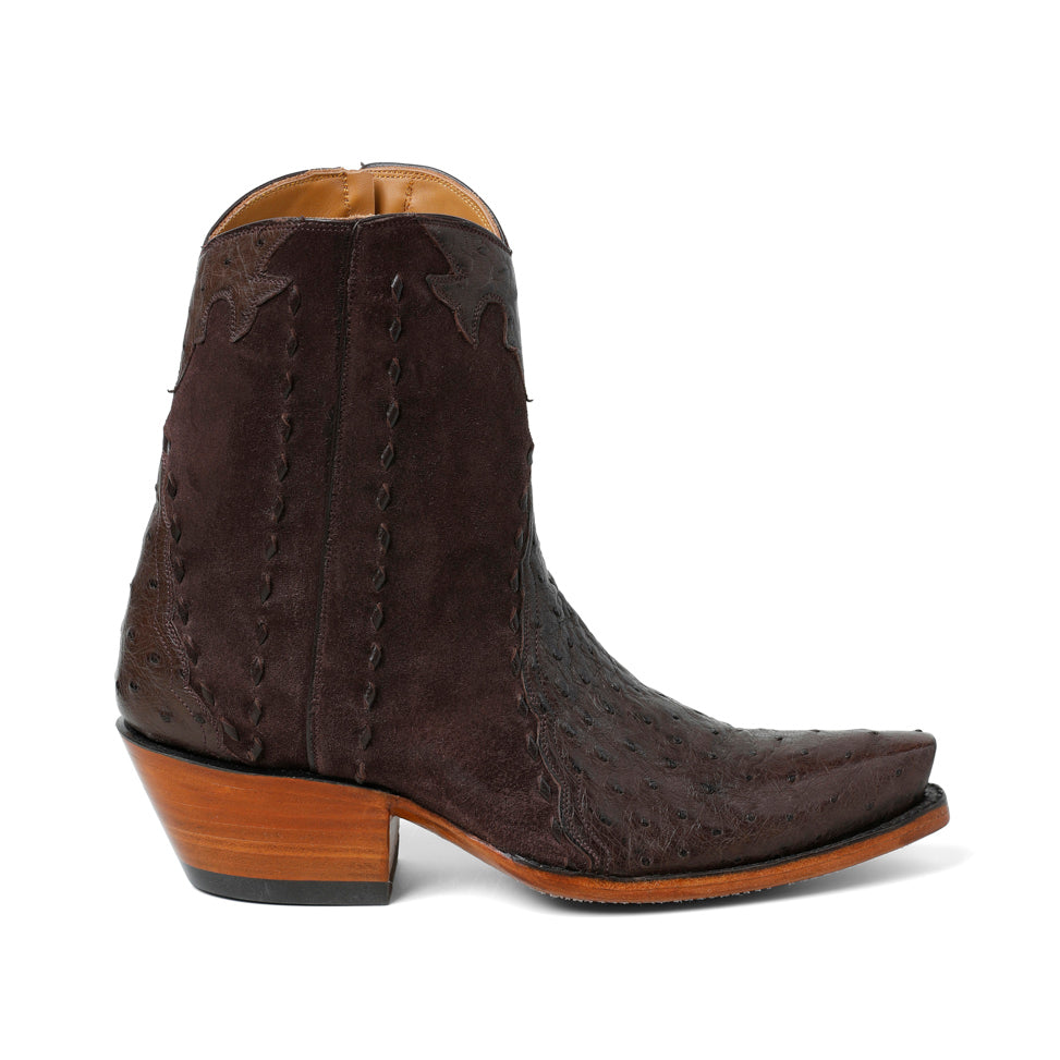 Ostrich with Nubuck Ankle Zipper - Nicotine - Back at the Ranch