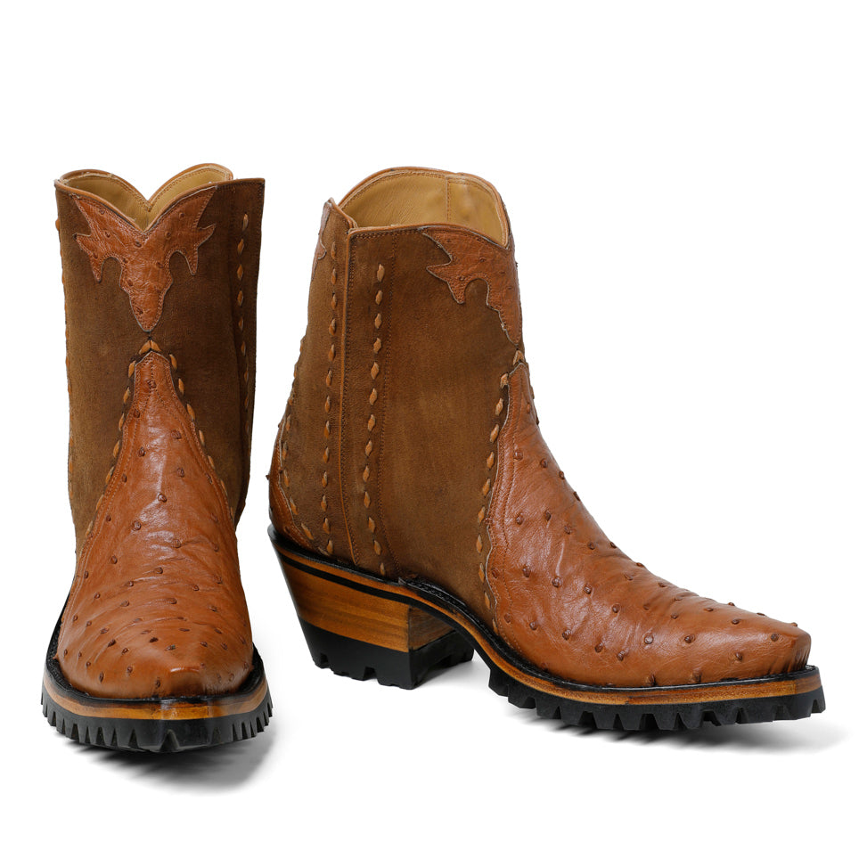 Ostrich Ankle Zipper w/ Lug - Brandy