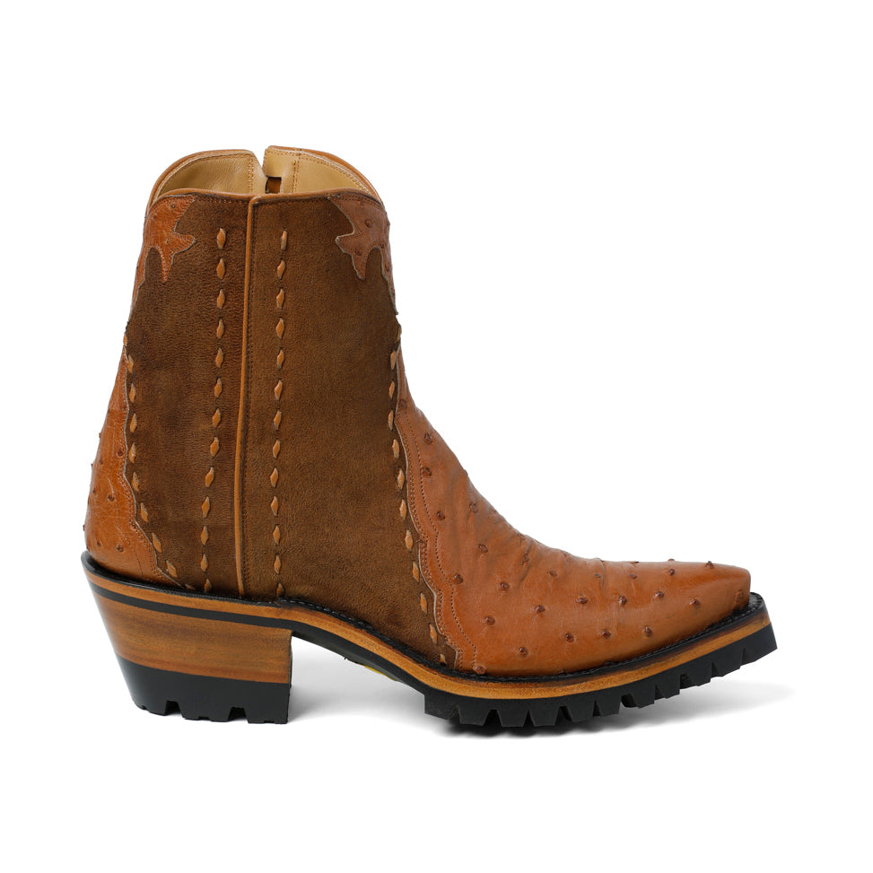 Ostrich Ankle Zipper w/ Lug - Brandy