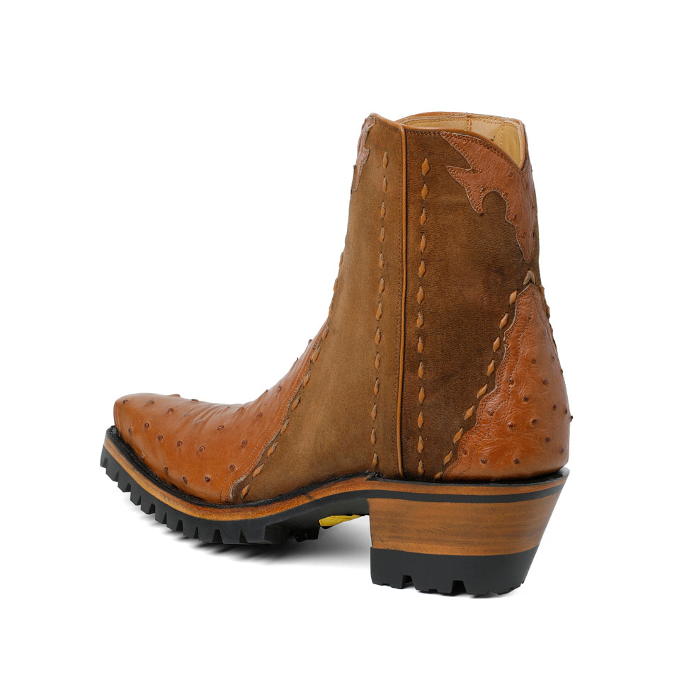 Ostrich Ankle Zipper w/ Lug - Brandy