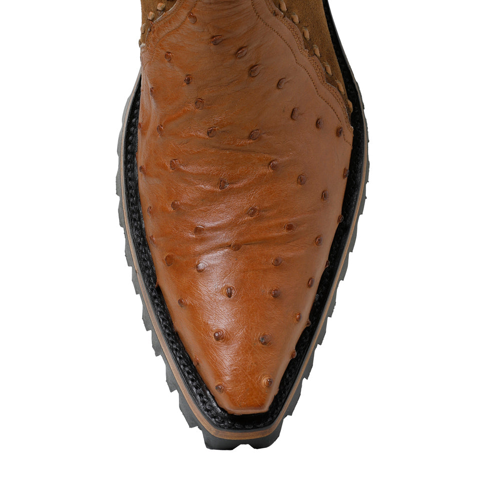 Ostrich Ankle Zipper w/ Lug - Brandy