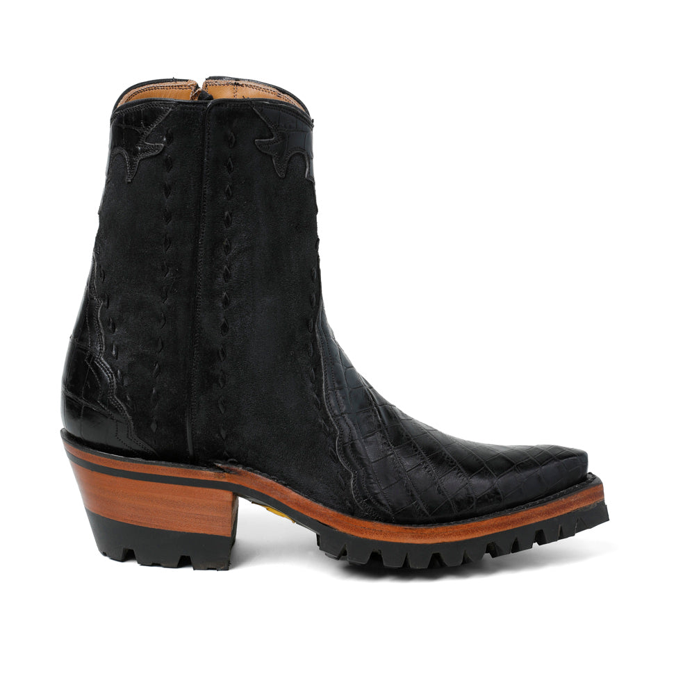 Crocodile Ankle Zipper With Lug - Black
