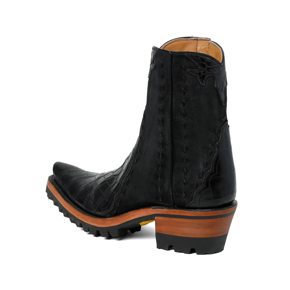 Crocodile Ankle Zipper With Lug - Black - Back at the Ranch