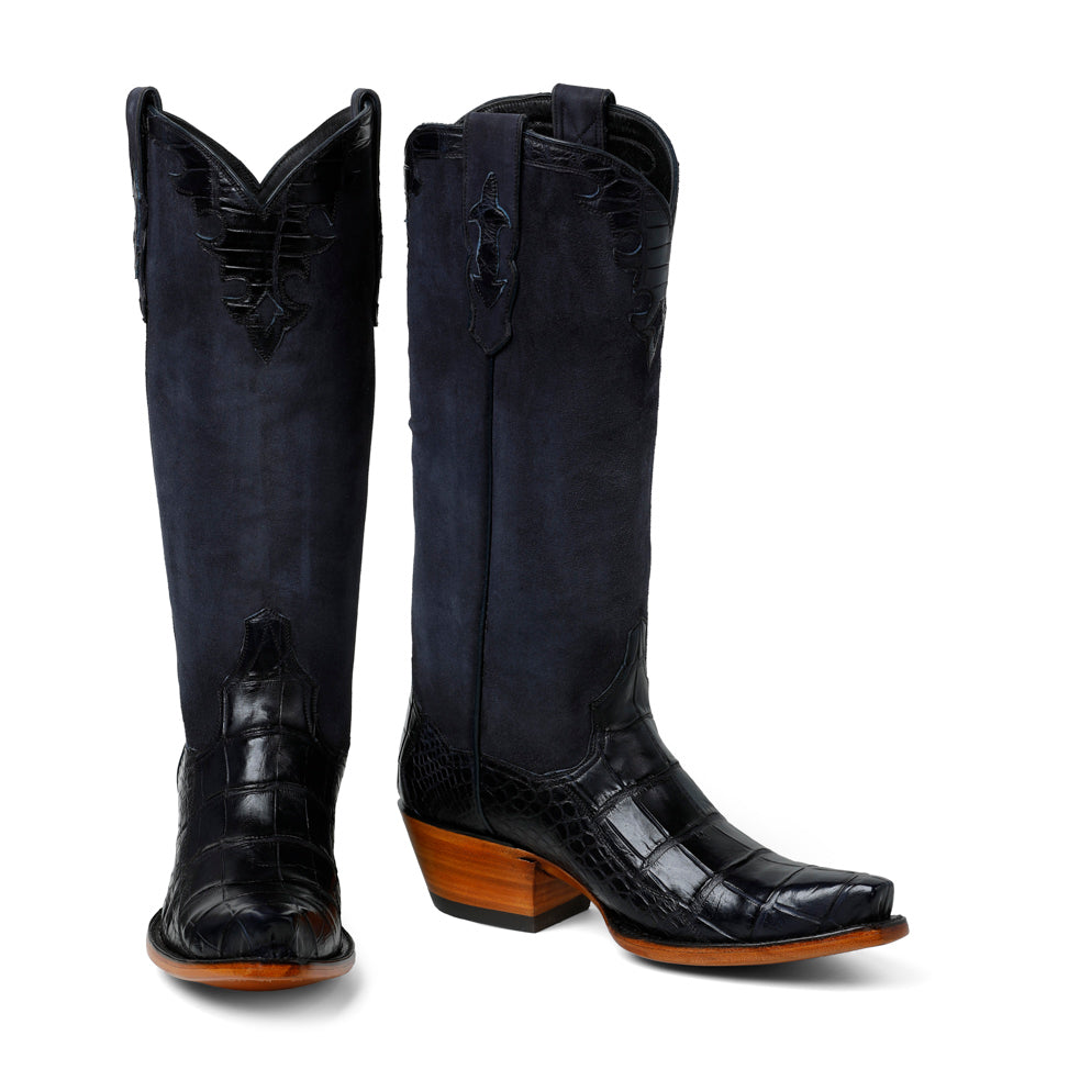 Fancy Crocodile with Nubuck 14" - Navy