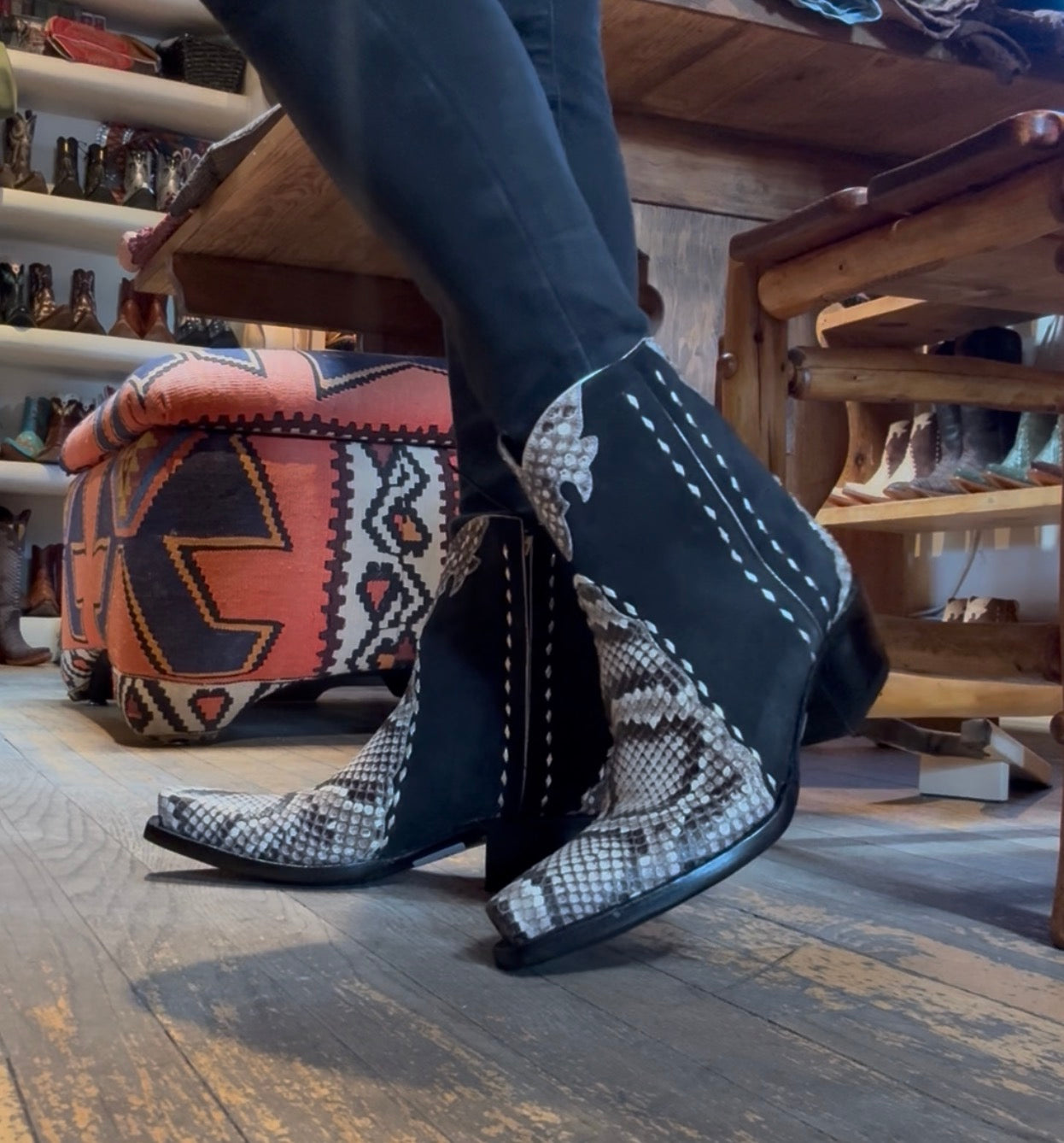 Python Ankle Zipper Boot - Charcoal/Cream - Back at the Ranch