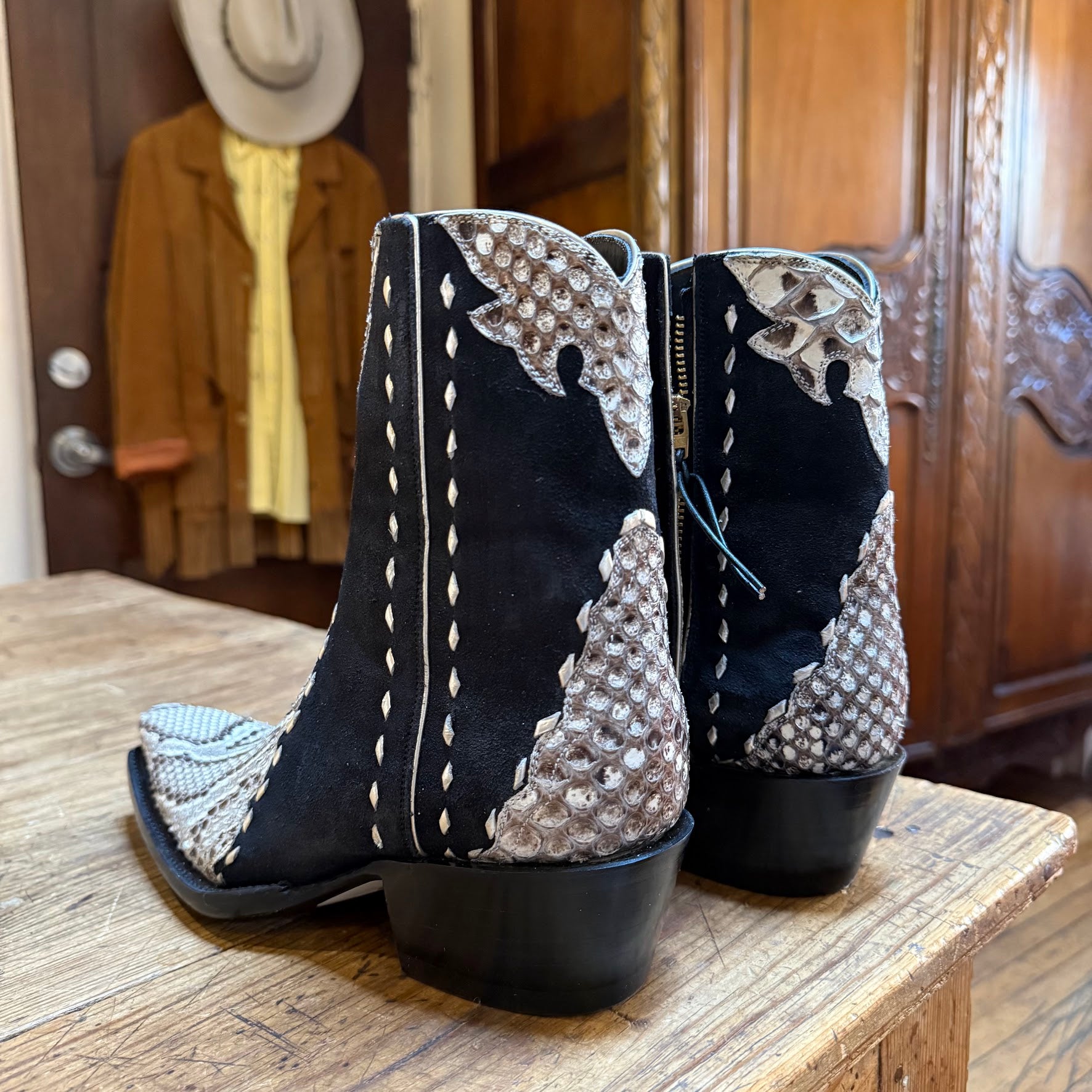 Python Ankle Zipper Boot - Charcoal/Cream - Back at the Ranch