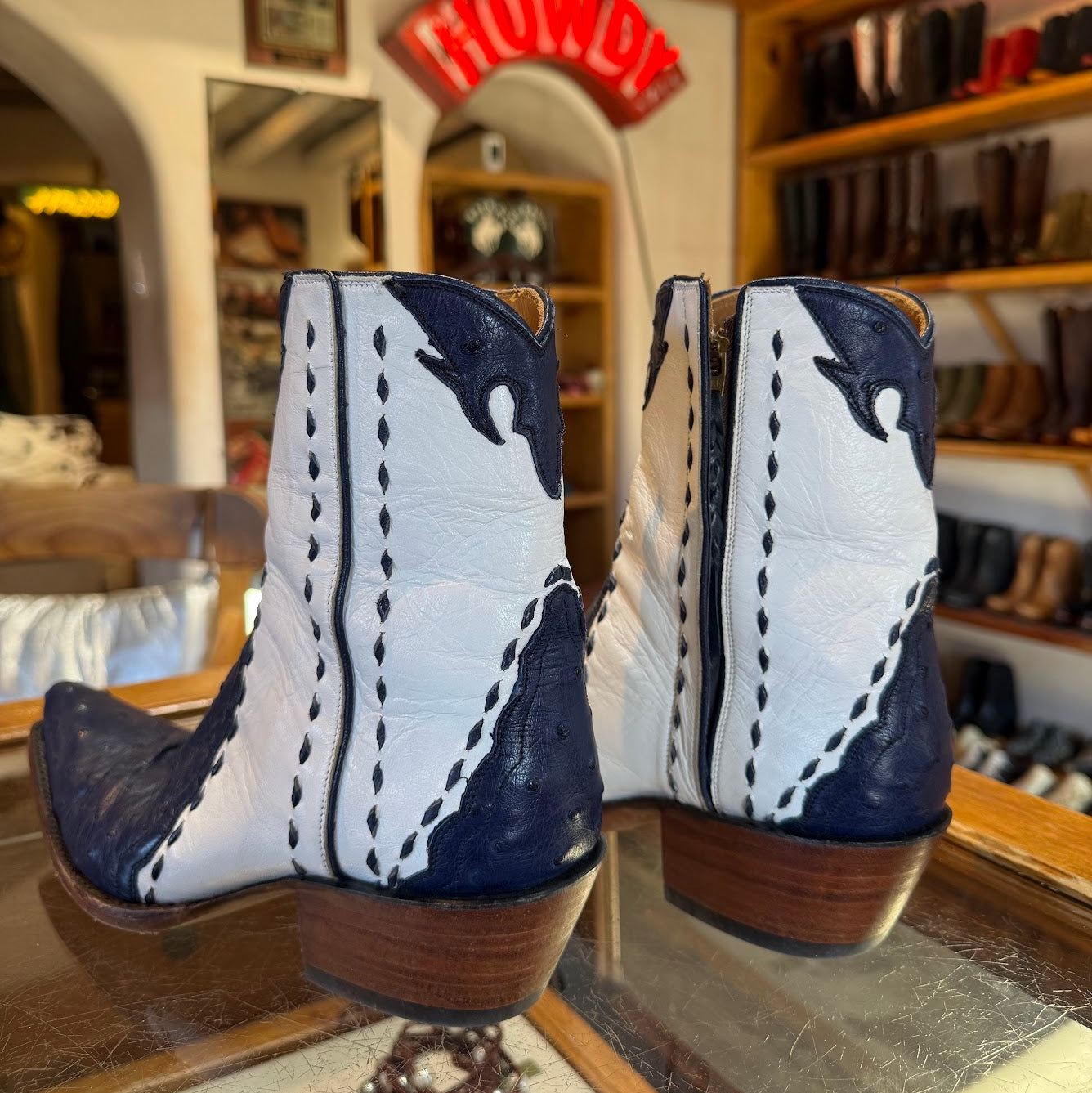 Ostrich Ankle Zipper - Iris/White - Back at the Ranch