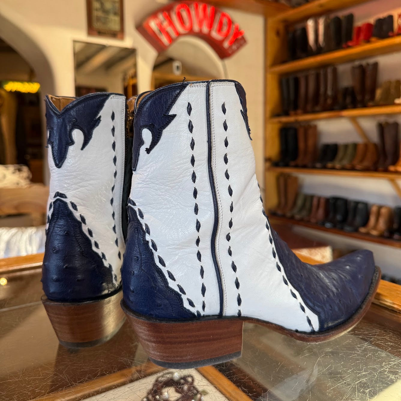 Ostrich Ankle Zipper - Iris/White - Back at the Ranch