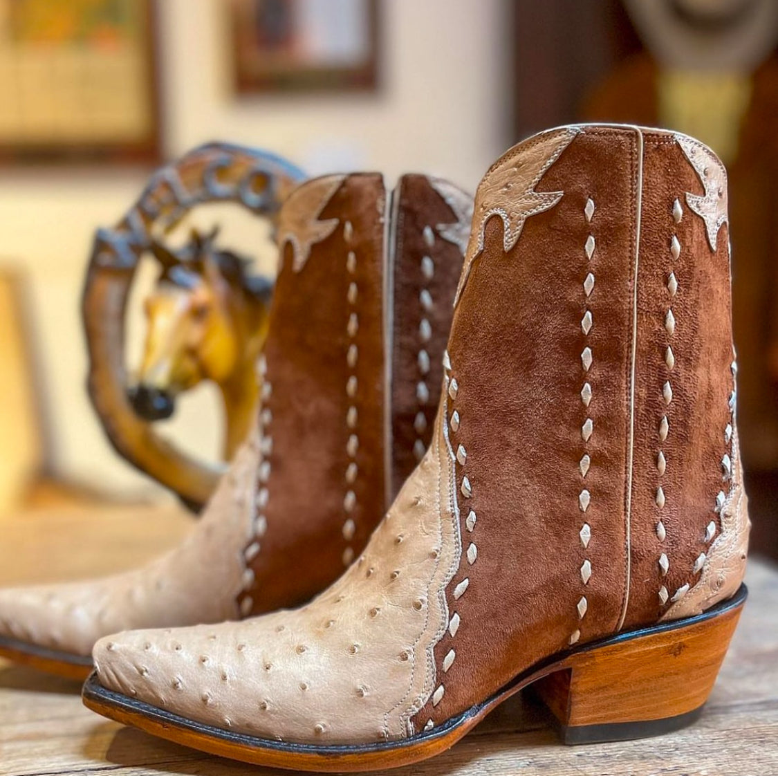 Wendy Ostrich Ankle Zipper - Wheat - Back at the Ranch