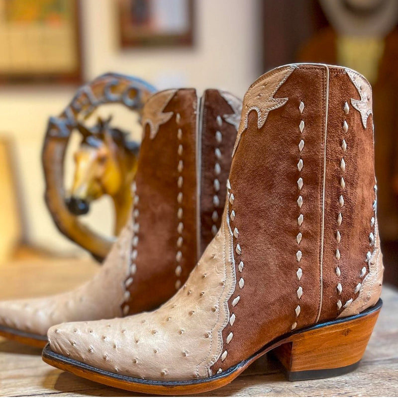 Wendy Ostrich Ankle Zipper - Wheat - Back at the Ranch