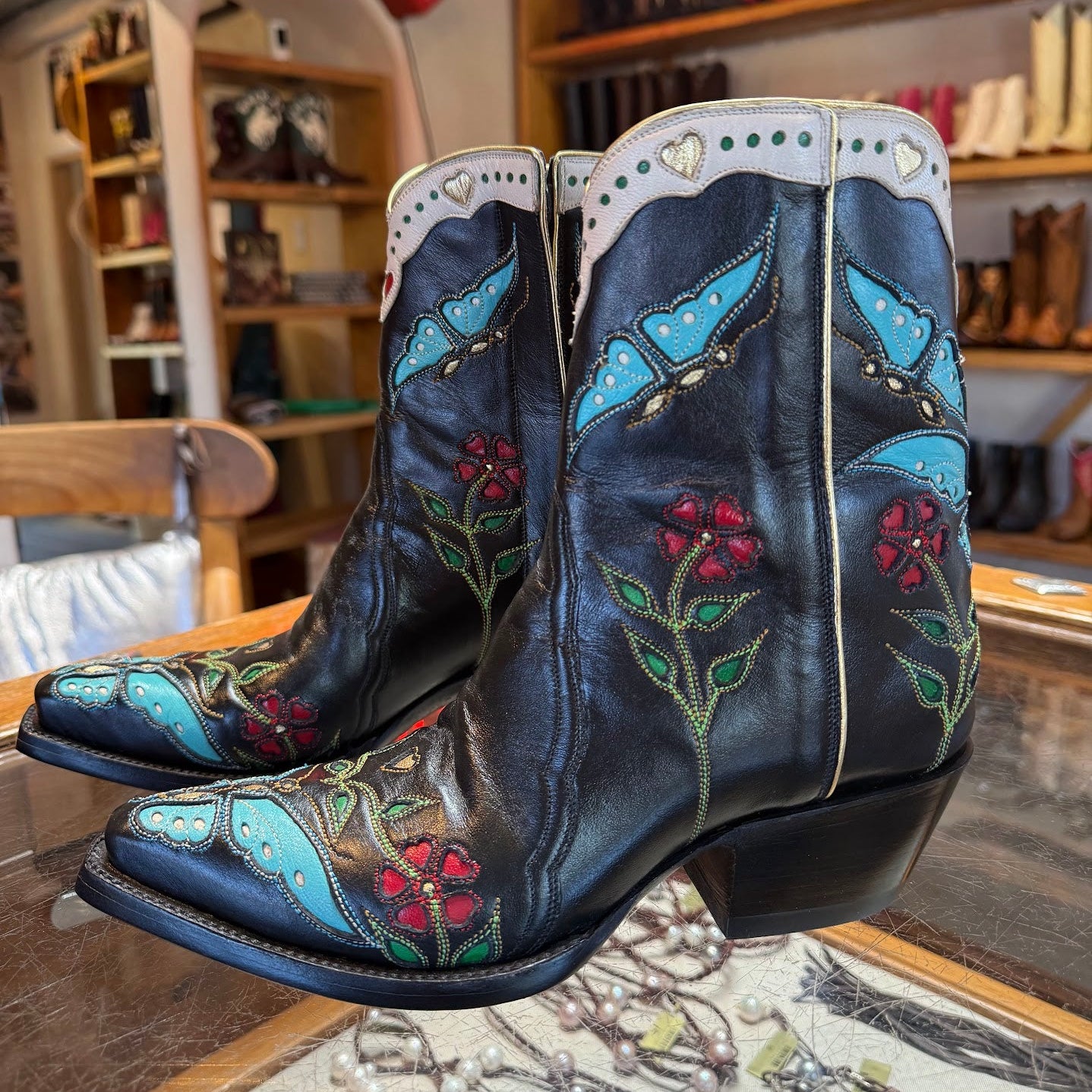 Madam Butterfly Ankle Zipper - Black/Turquoise - Back at the Ranch