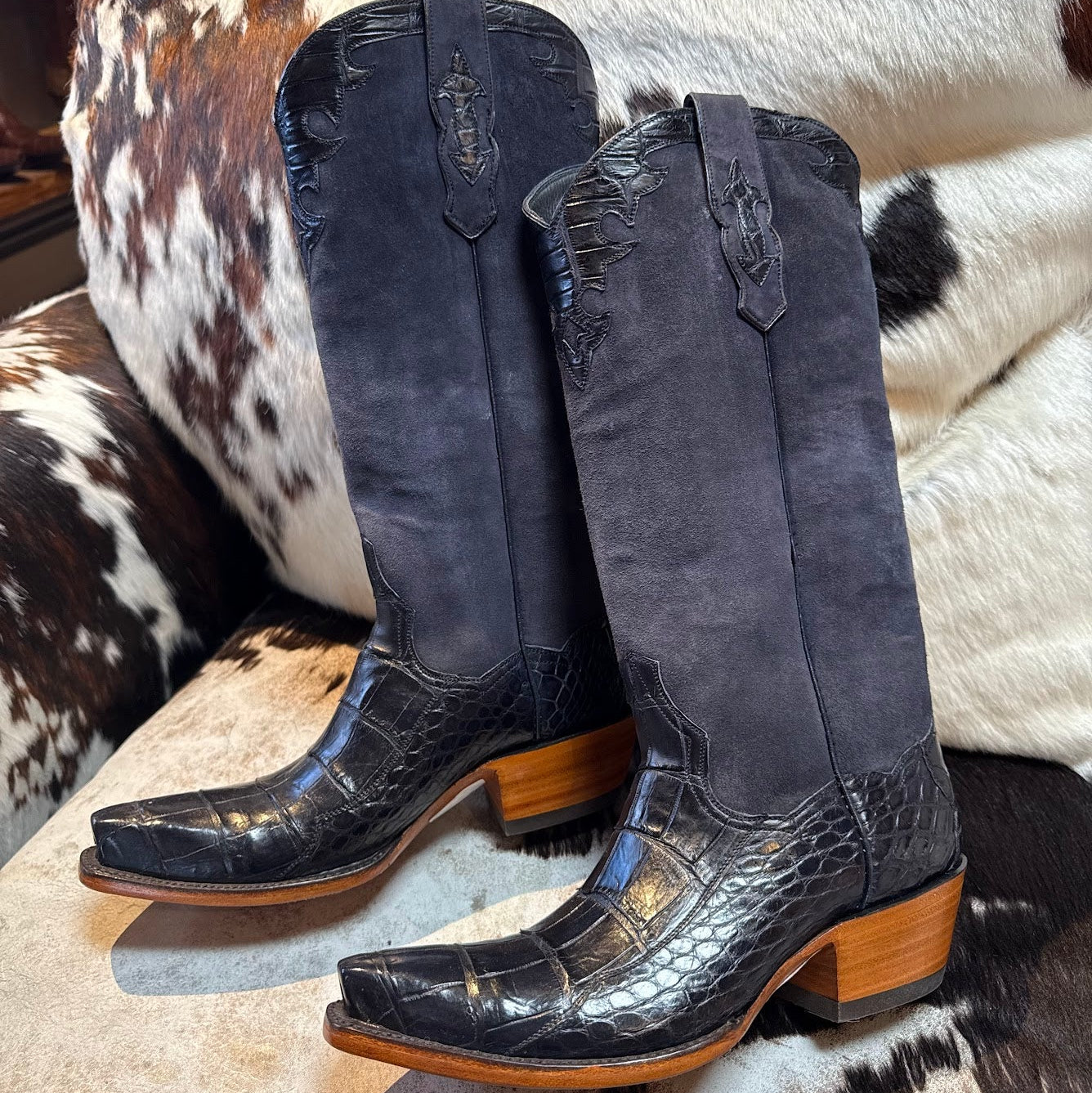 Fancy Crocodile with Nubuck 14" - Navy - Back at the Ranch