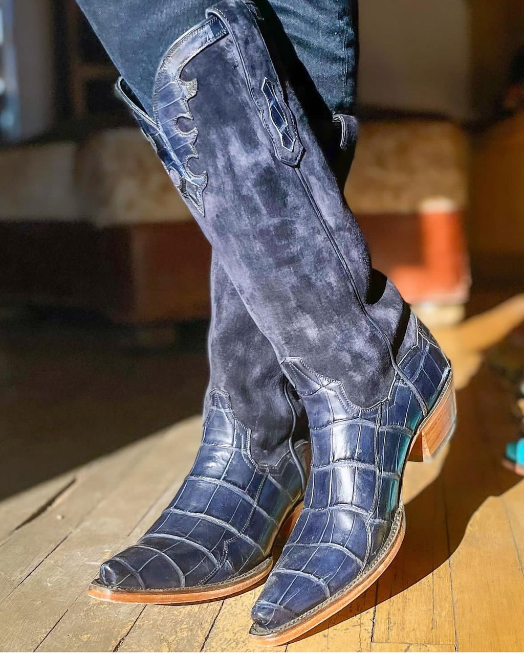 Fancy Crocodile with Nubuck 14" - Navy - Back at the Ranch