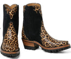 Hair-On Ankle Zipper With Lug - Leopard Print