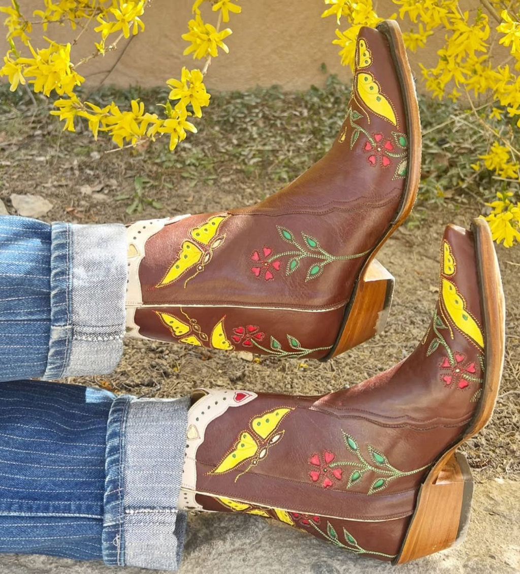 Madam Butterfly Ankle Zipper - Brown/Yellow - Back at the Ranch