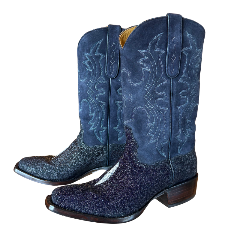 Stingray With Pigsuede Upper 12" - Navy with Square Toe & roper heel