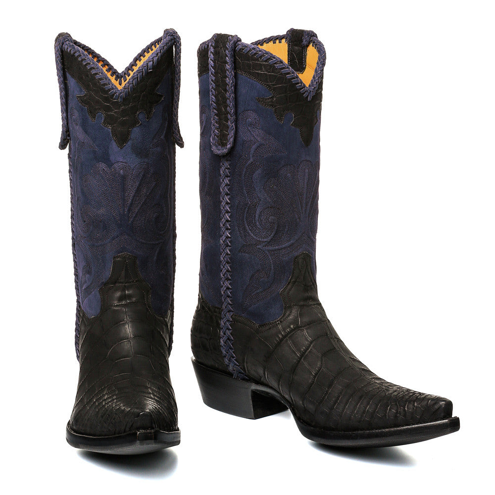 Crocodile Sueded with Nubuck 12" Black/Navy - Back at the Ranch
