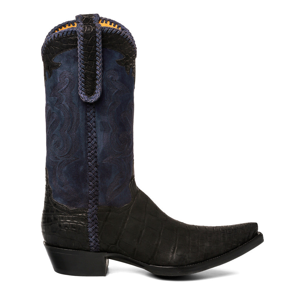 Crocodile Sueded with Nubuck 12" Black/Navy - Back at the Ranch