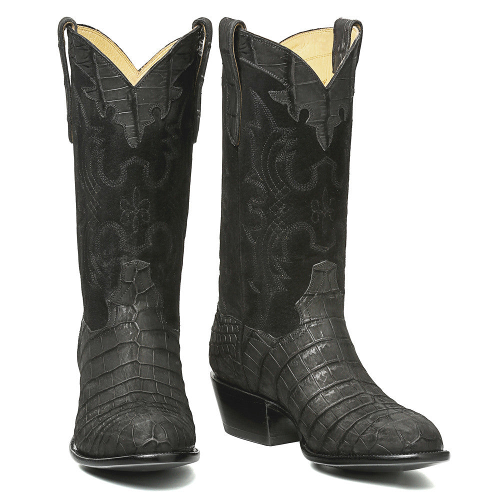 Crocodile Sueded 12" Round Toe - Black - Back at the Ranch
