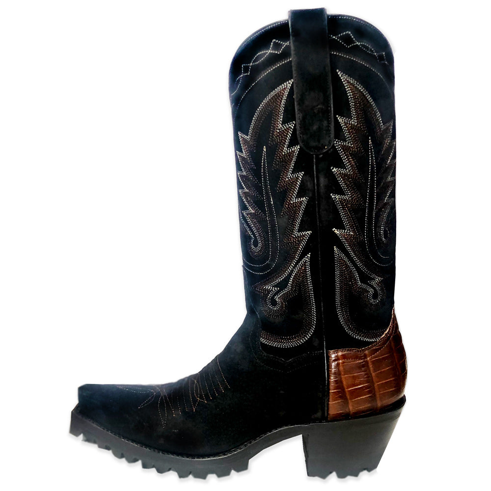 El Rancho 12" Croc Heel with Vibram - Black/Brown - Back at the Ranch