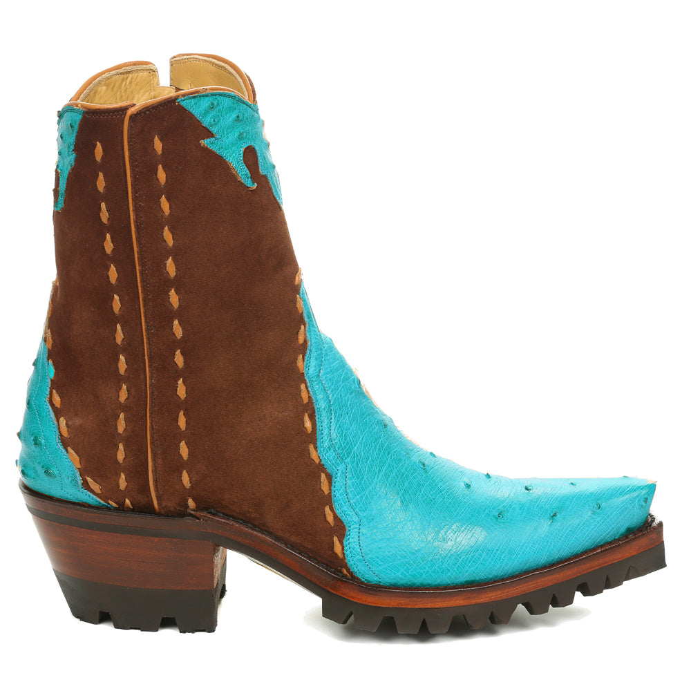Ostrich with Nubuck Ankle Zipper with Vibram - Crystal Blue/Brown - Back at the Ranch