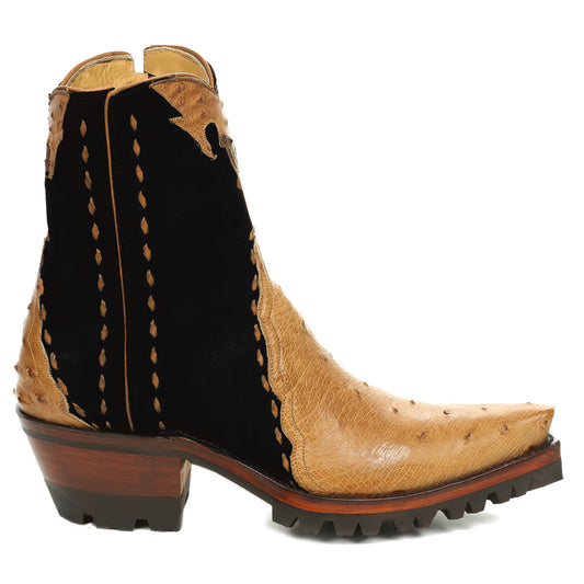 Ostrich with Nubuck Ankle Zipper with Vibram - Antique Saddle/Black - Back at the Ranch