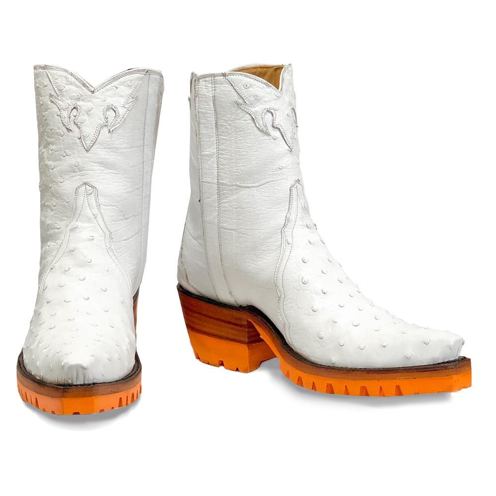 Ostrich Ankle Zipper with Orange Vibram - White - Back at the Ranch